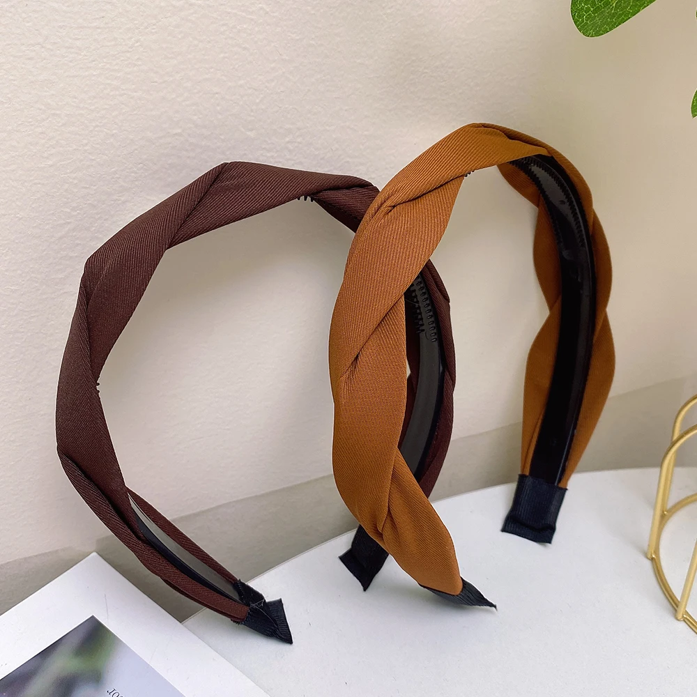 طوق برأس ملتوي أحادي اللون للنساء ، ربطة رأس بسيطة الطراز ، رباط شعر أنيق ، إكسسوارات نسائية #3
