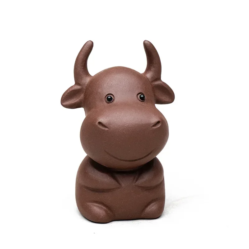 Chinese Handmade Purple Clay Tea Pet Cartoon Cute Cow Figurine Ornaments Sculpture Crafts Tea Set Decoration Accessories Gifts