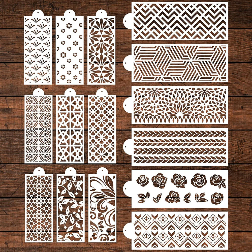15 Pcs Cookie Stencils for Baking - Royal Icing & Buttercream Decorating Templates, Flower Roses & Folk Brick Designs