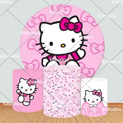 Hello Kitty Round Backdrop Girl Birthday Party Decoration Cartoon Photo Pink Photography Background Baby Shower Cylinder Cover