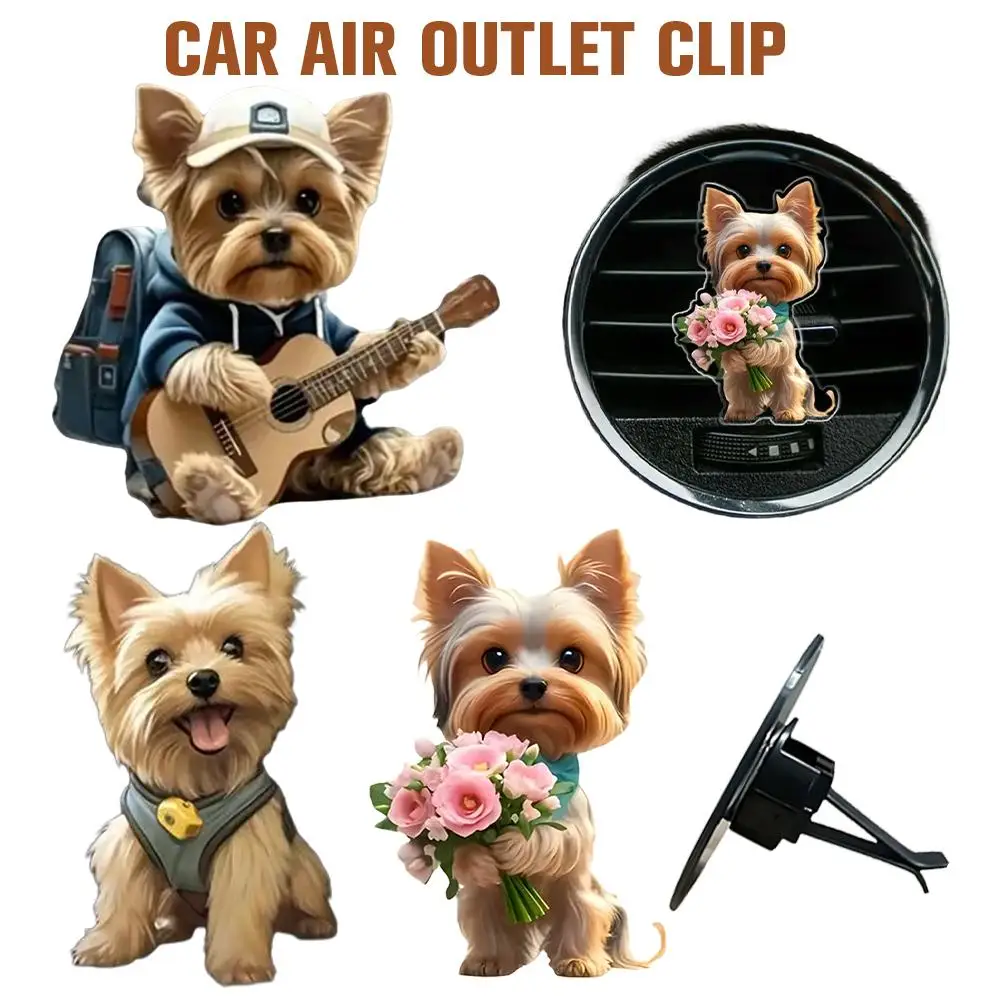 Yorkie cão clipes de saída de ar do carro jogando o ukulele filhote de cachorro outlets interior aromaterapia clipe acessório ar-condicionado d1p6