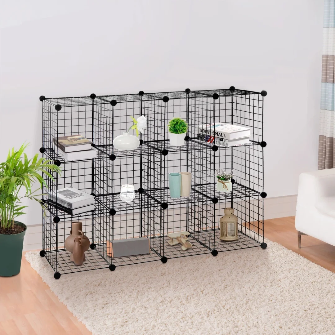 Wire Cube Storage 12-Cube Storage Organizer Bins Wire Shelving Modular Bookshelf