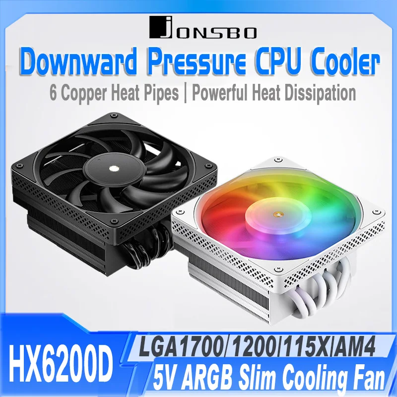 Jonsbo HX6200D 6 Heat Pipe Downward Pressure CPU Cooler D-TDP 200W PWM Air-Cooled ARGB Cooler Fan for Intel 1700 115X 1200 AM4