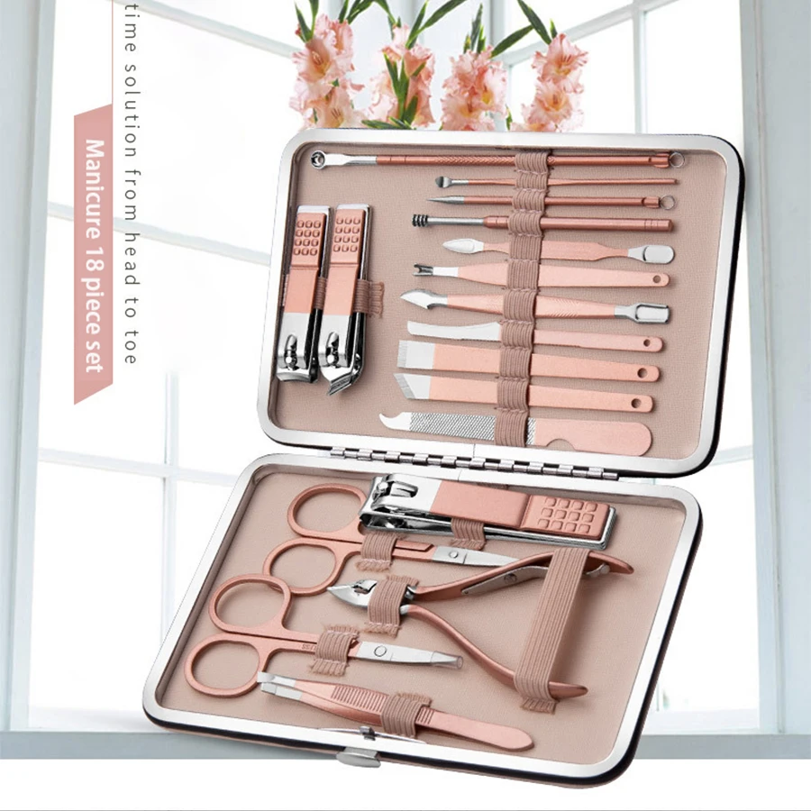 High Quality Stainless Steel 18 Pcs set Beauty Nail Repair Including Foot And Eyebrow Trimming Eagle Nose Pliers Manicure Kit