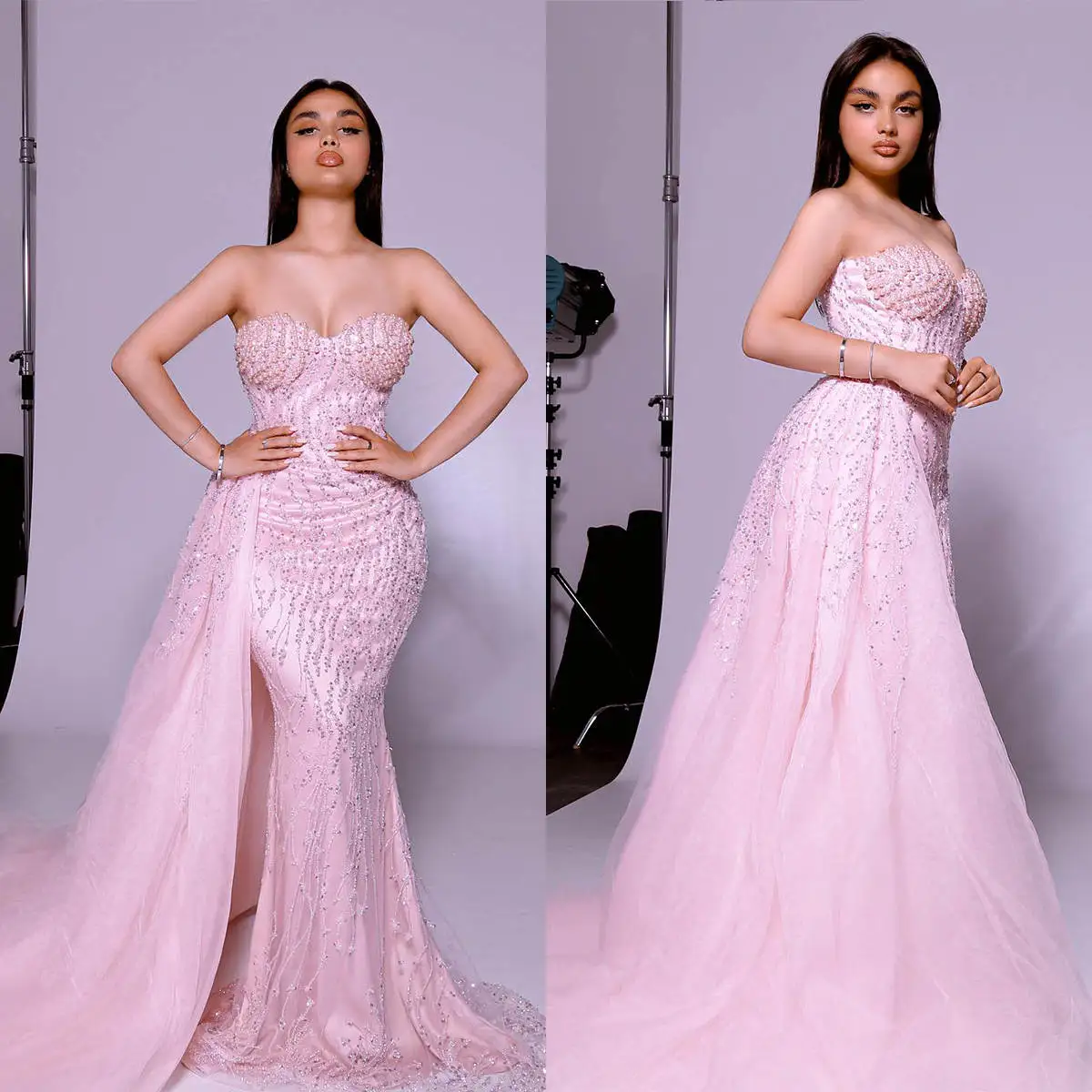 

Illusion Wedding Dress Mermaid Strapless Pearls Backless Sleeveless Floor-Length Bridal Gowns Vestido De Noiva Custom Made