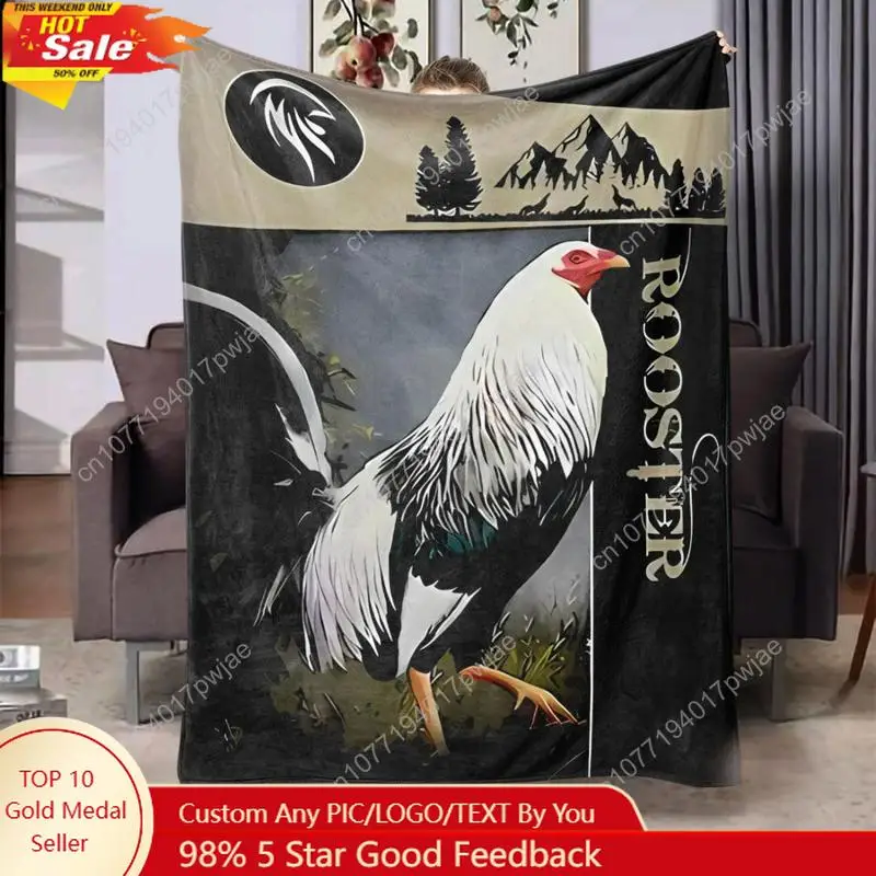 Rooster Pattern Warm And Cozy Suitable for Sofa Beds Office Use Camping Custom blankets