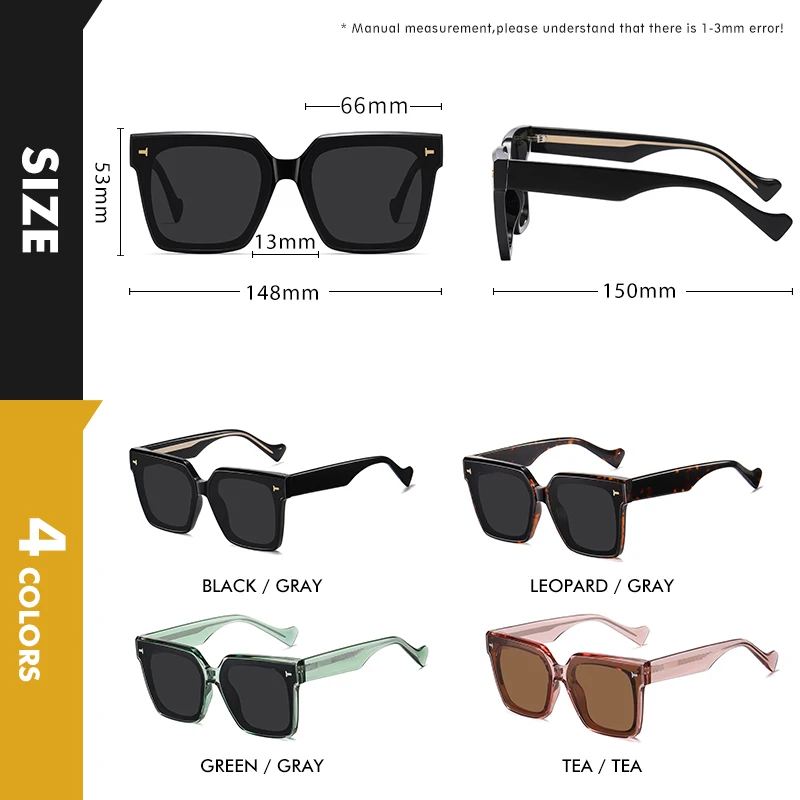 Top Quality Thick Crystal Rivet Square Sunglasses Women Polarized Driving Glasses Men Elegant Oversized lunette de soleil femme