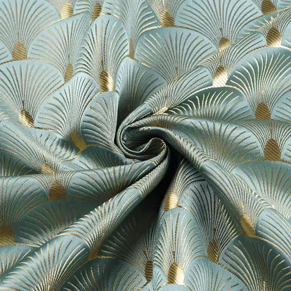 Span-shaped Ginkgo Leaf Brocade Jacquard Fabric Cyan New Chinese Cheongsam Jacket Vest Shiny Gold Wire Cloth Fabric