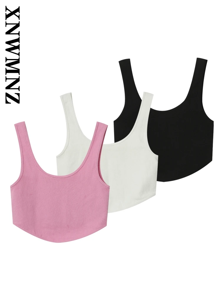 

XNWMNZ 2025 Summer Woman's Party Simple Shoulder Backless Knitted Chic club Women Clothing wide shoulder strap Sexy Slip Top Tie