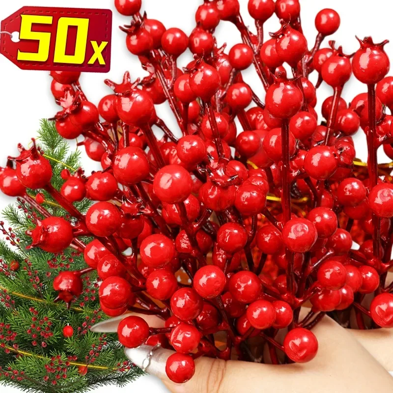 50/1pcs Artificial Pomegranate Red Berries Fruit Branches Christmas Wedding Party Birthday Tabel Home Decoration Foam Fruits