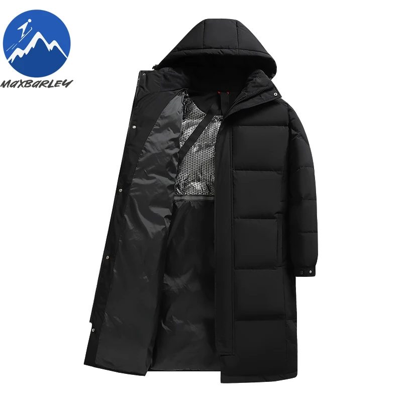 

Maxbarley Men Long Down Jacket Lightweight Hooded Commute Office Warm Puffer Jacket Casual Business Cold Resistant Winter Coat