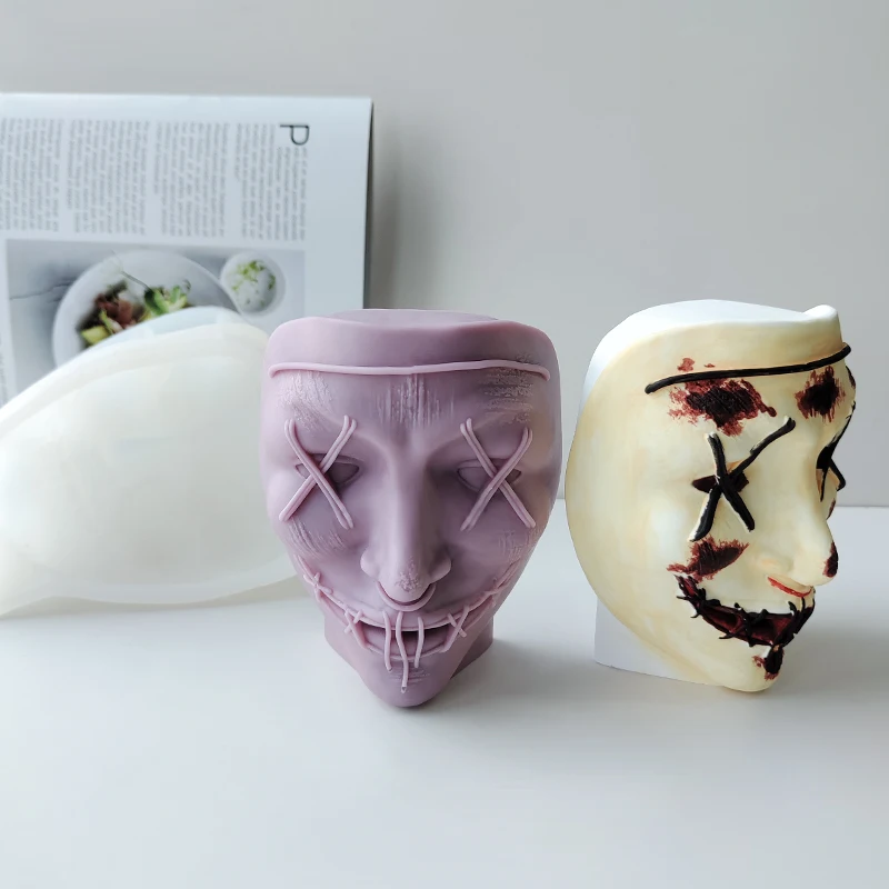 Halloween Scary Mask Silicone Mold DIY Halloween Decoration Candle Plaster Ghost Mask Mold