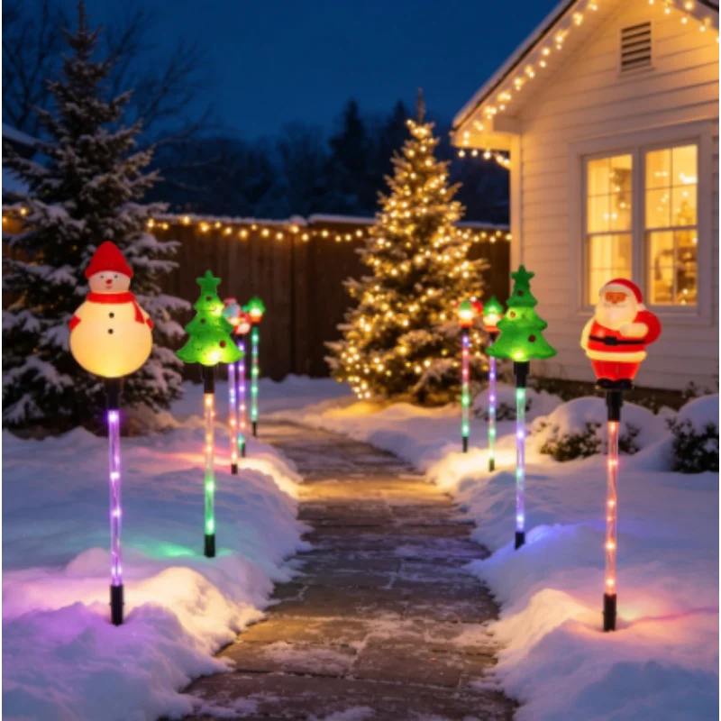 Christmas Ground Stake Lights Decorative Lamp 6 Pack Snowman Santa Reindeer LED Waterproof Outdoor for Yard Garden Holiday Decor