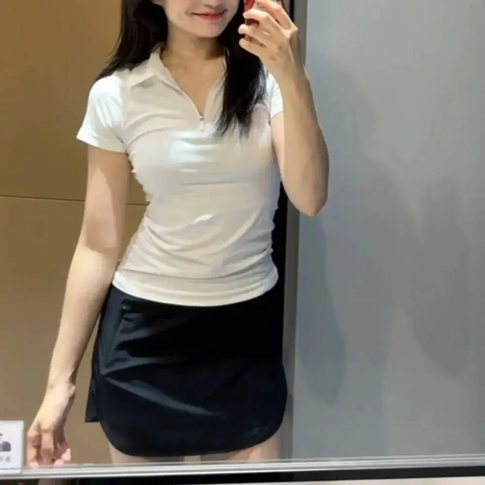 

Summer New Half Zip Polo Shirt Breathable Quick Dry Yoga Business Casual T Shirt