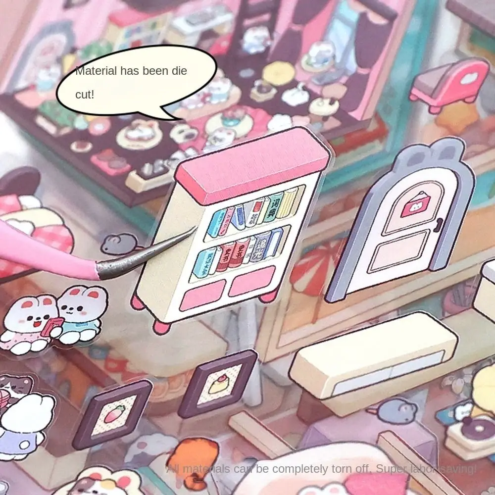 20in1 Landscape Sticker Book Cartoon Cute Cabin Scene Decorative Decals DIY Tear-proof 3D Stickers Scene Set Birthday Gift