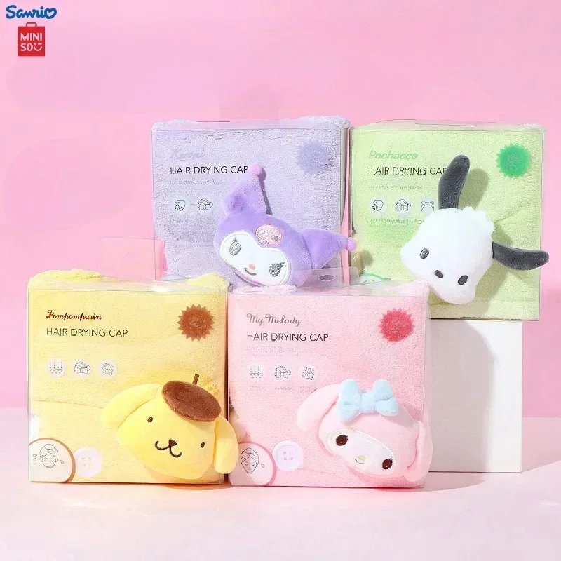 

Miniso Kuromi Drying Hair Towel Cap Girl Cartoon Pochacco 3D Cute Melody Thickened Coral Velvet Soft Kawaii Quick Drying Towel