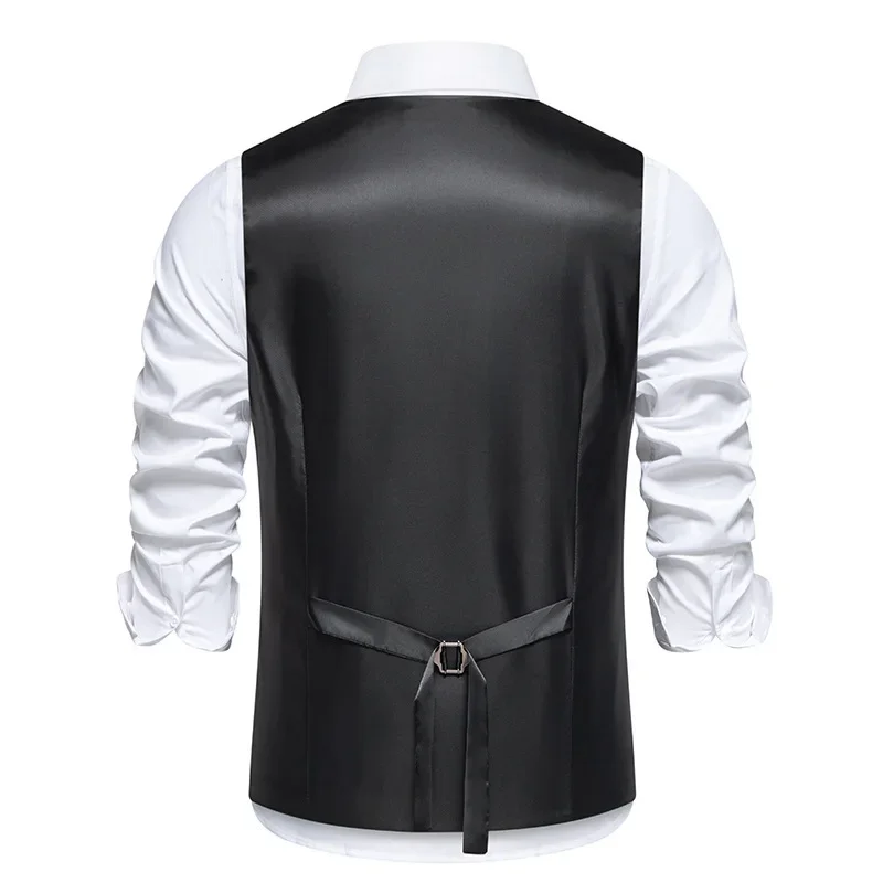 Men's New Autumn and Winter Fashion Solid Color V-neck Oblique Placket Zipper Suit Vest，British Slim-fit Casual Suit Waistcoat