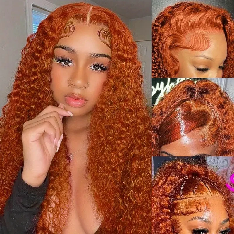 Peluca rizada frontal de encaje naranja jengibre 13x6 hd para mujeres pelucas delanteras de encaje de 30 pulgadas de onda profunda pelucas sin pegamento cabello humano listo para usar