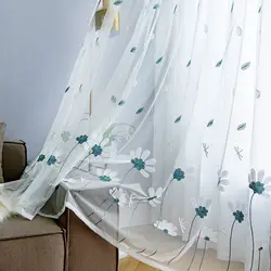 Korean flower small fresh embroidery gauze curtain for bedroom and living room 1PC
