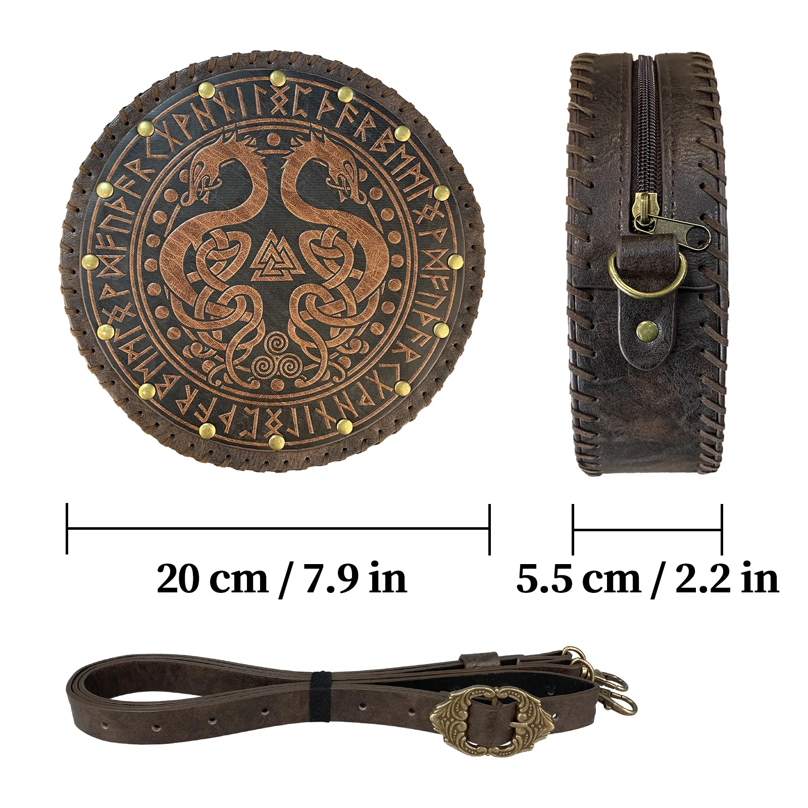 Medieval Round Embossed Bag Nordic Viking Style Retro Cosplay Props Vintage Medieval Belt Bag Waist Bag Cosplay Accessories