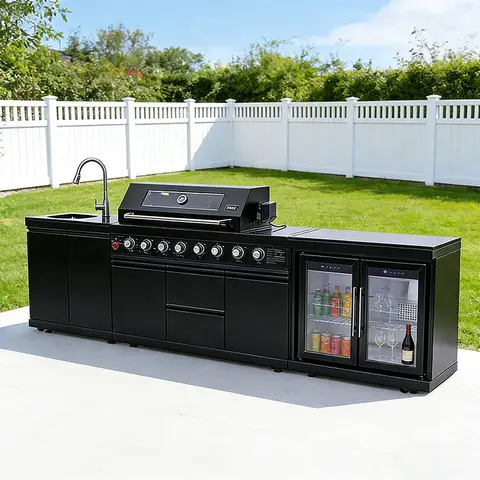 For Backyard Patio Garden Outdoor Kitchen Cabinets 304 Stainless Steel With Grill Cooktop Sink Fridge Rolling Movable On Wheels
