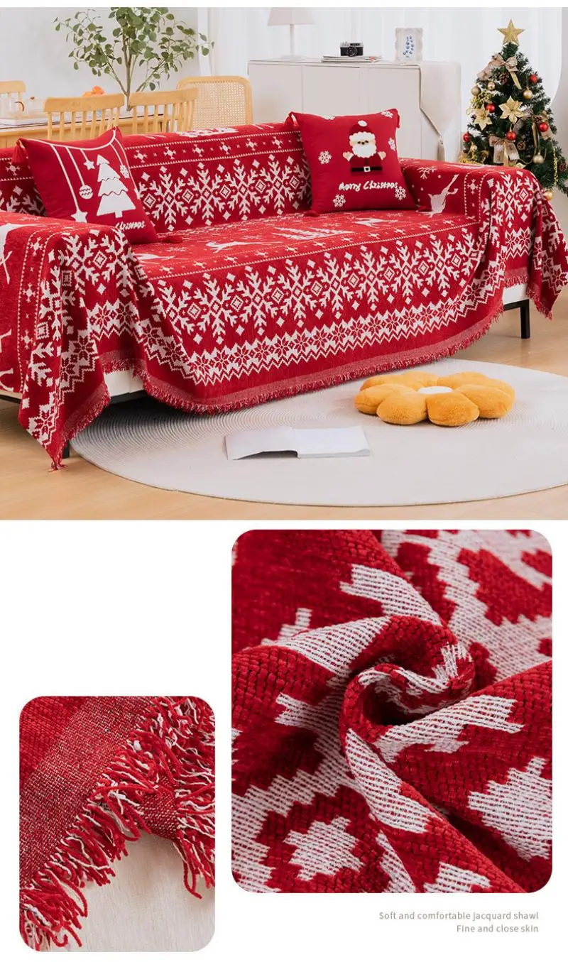 Weihnachts- und Feiertags-Sofabezug, einteilig, rutschfest, staubdicht, multifunktional, dekorative Decke – Detail 8