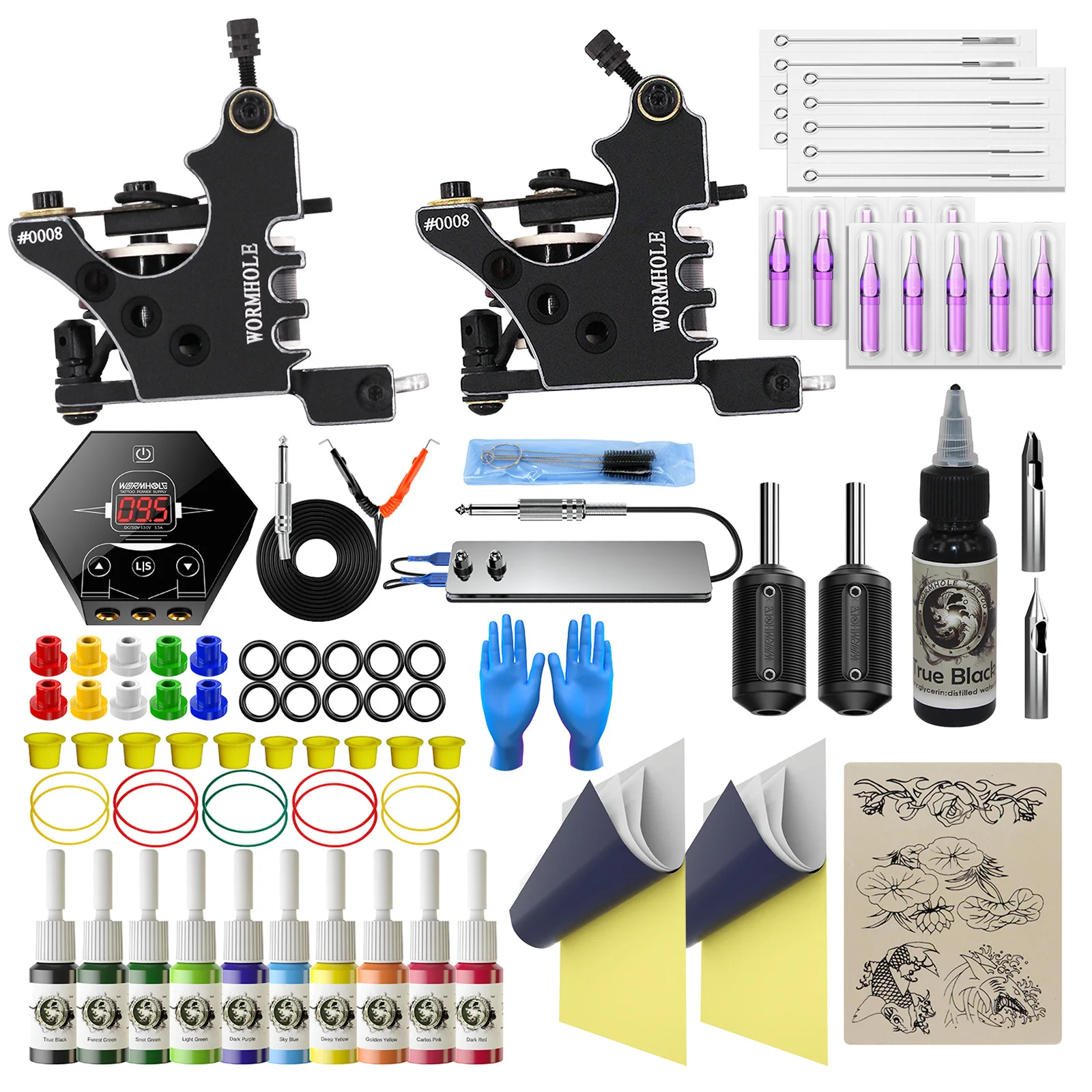 LED LCD Display Tattoo Machine Set Beginner Double Machine Set with Tattoo Color Disposable Consumables