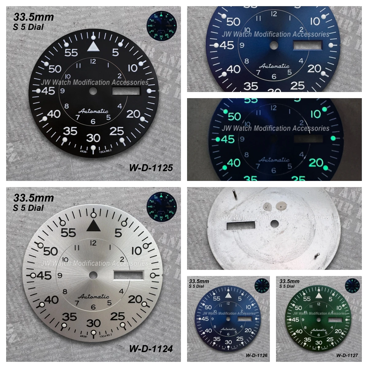 

33.5mm S 5 Logo High Quality Sunray Dial Fit NH36/4R36 Movement Green Luminous Watch Modification Accessories