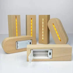 Espositore per luce a led con base in legno da 5,9 pollici alimentato a batteria AAA per lampada notturna in acrilico personalizzato in resina, vetro, arte fai da te