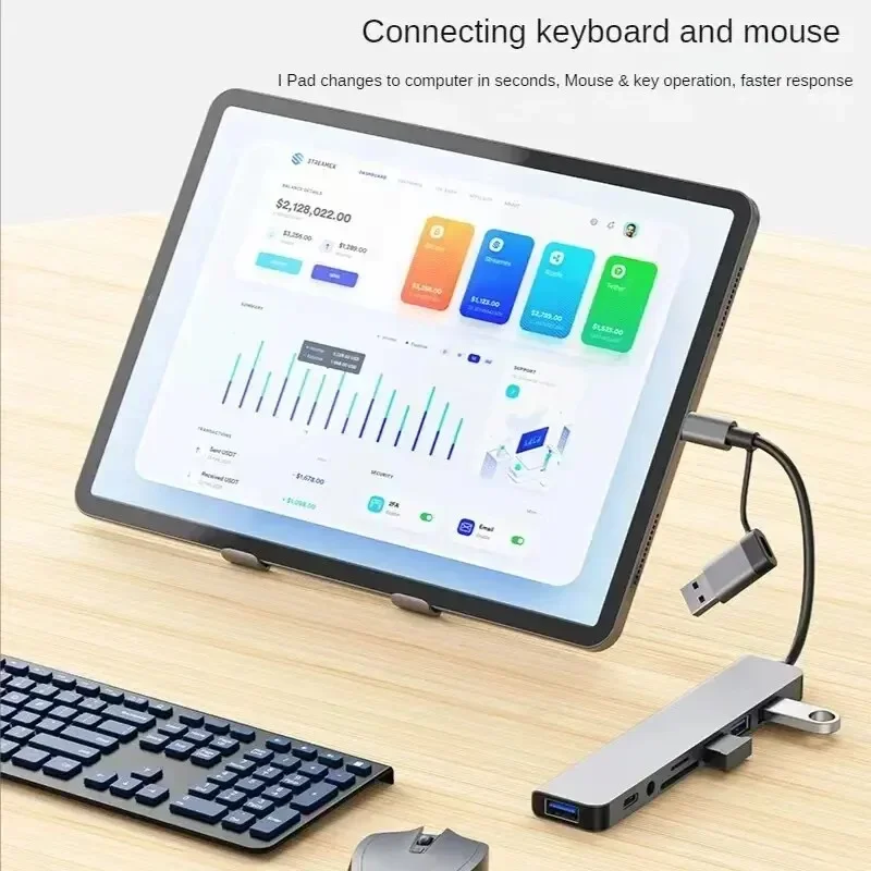 HUB USB 8 en 2 con lector de tarjetas divisor, puerto USB C, USB 3.0 / 2.0, lector de tarjetas divisor SD/TF, estación de acoplamiento