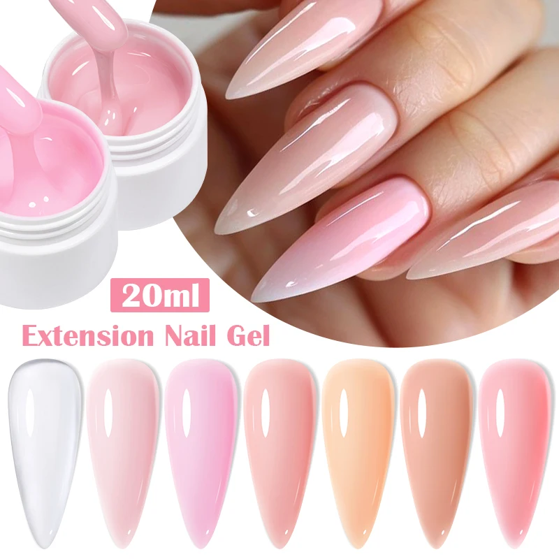 MEET ACROSS 20ml Extension Gel Nail Polish Nude Pink Clear Hard Gel Nail Supplies Semi Permanent UV Gel LED Nail Art Varnish