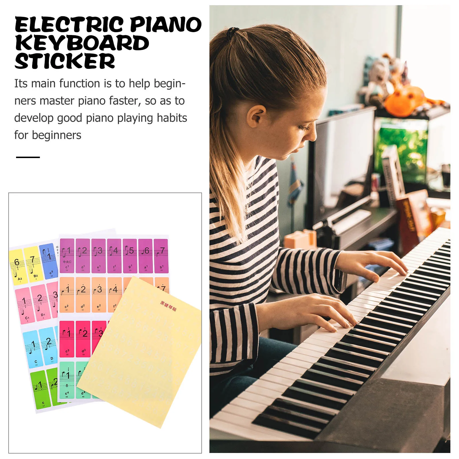 

2Pcs Piano Keyboard Stickers Beginner Decals Removable Waterproof Durable Music Supplies Thin Practical Paper LongTerm Use