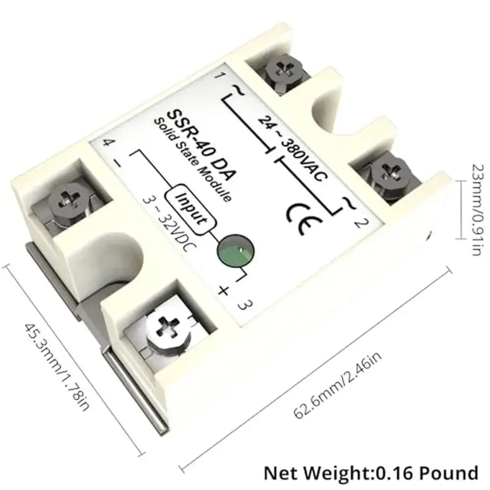 SSR-40DA Compact Solid State Relay 40A DC Control AC Input 3-32VDC Output 24-380VAC Pack of 10 Single Phase Light Control