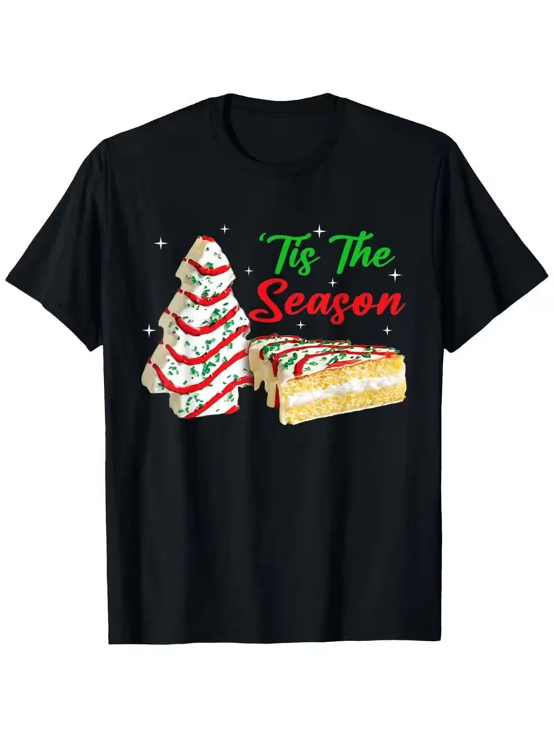 

Funny 'Tis The Season' Christmas Tree & Cake Graphic T-Shirt - Unisex Black 100%