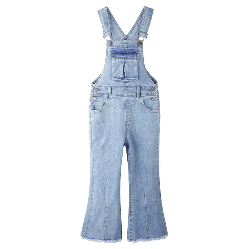 

KIDSCOOL SPACE Girls Denim Flared Overalls Pants,3D Accordion Deep Heel Pockets Bell Bottom Jeans Dungarees