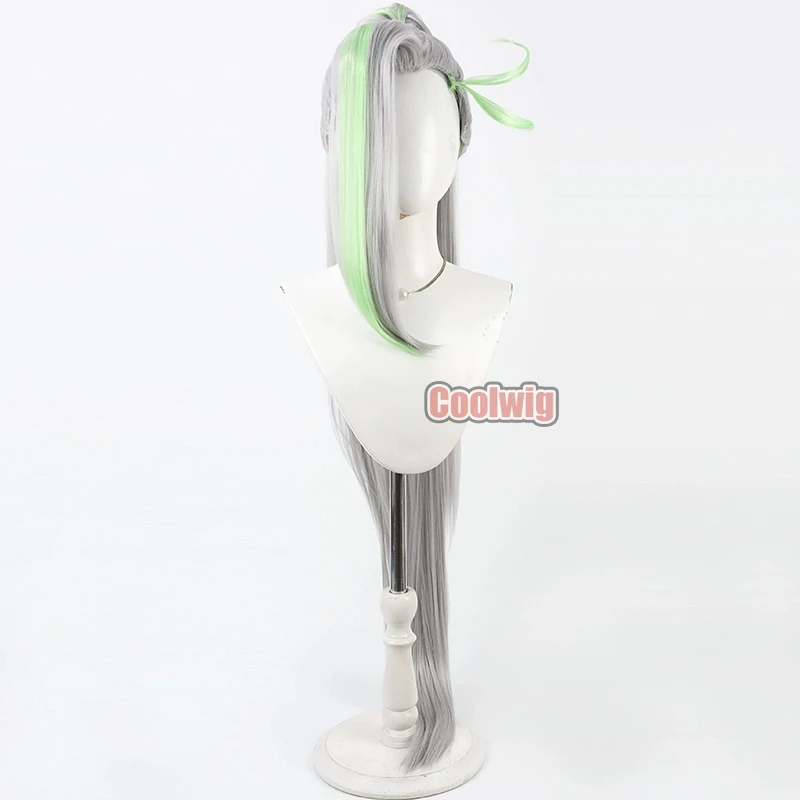 Coolwig Synthetic Hair Chokkirine Cosplay Wigs Futari wa Pretty Cure 100cm Silver White Mixed Green Ponytail Wig Heat Resistant