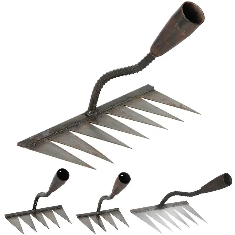 Weeding Hoe Rake 4/5/6/7 Tooth Farm Tool Weeding Scarifier Artifact Agricultural Nail Harrow Metal Gardening Weeding Tools