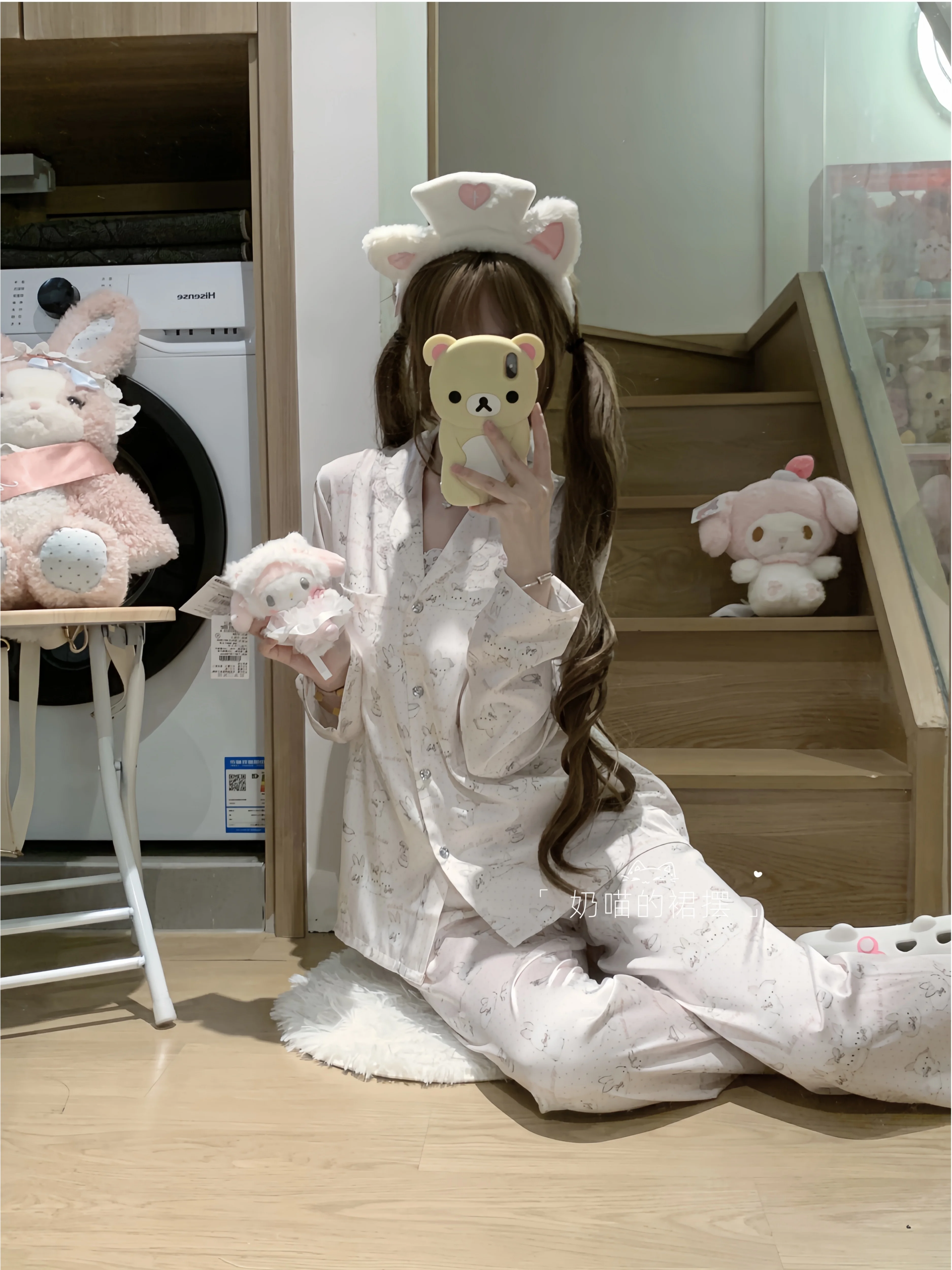 Japanese Sweet Girl Cute Cartoon Printed Ice Silk Pajamas Suspender Ice Silk Casual Comfortable Soft Outdoor Loungewear Set