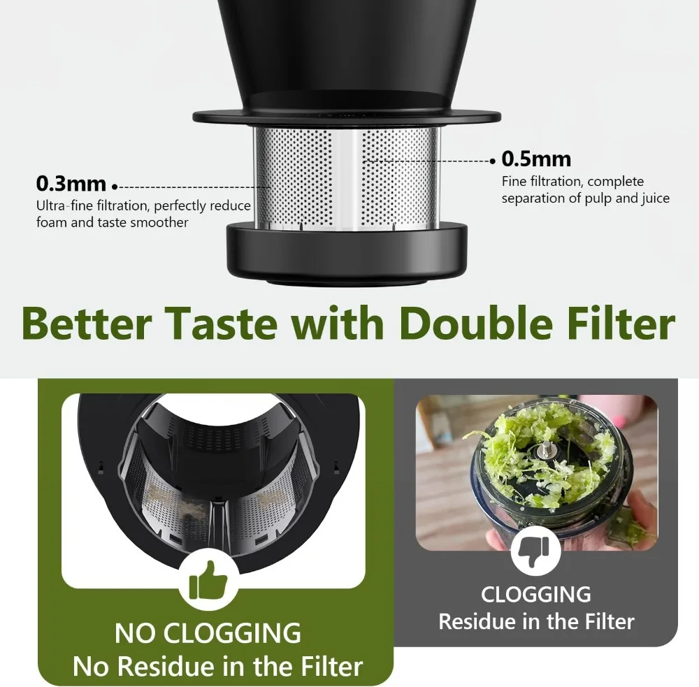 مطحنة عصارة المضغ البطيء 2 في 1، مستخرج بالضغط البارد بقدرة 250 وات، 18 إعدادًا للفواكه والخضروات والمكسرات والقهوة #3