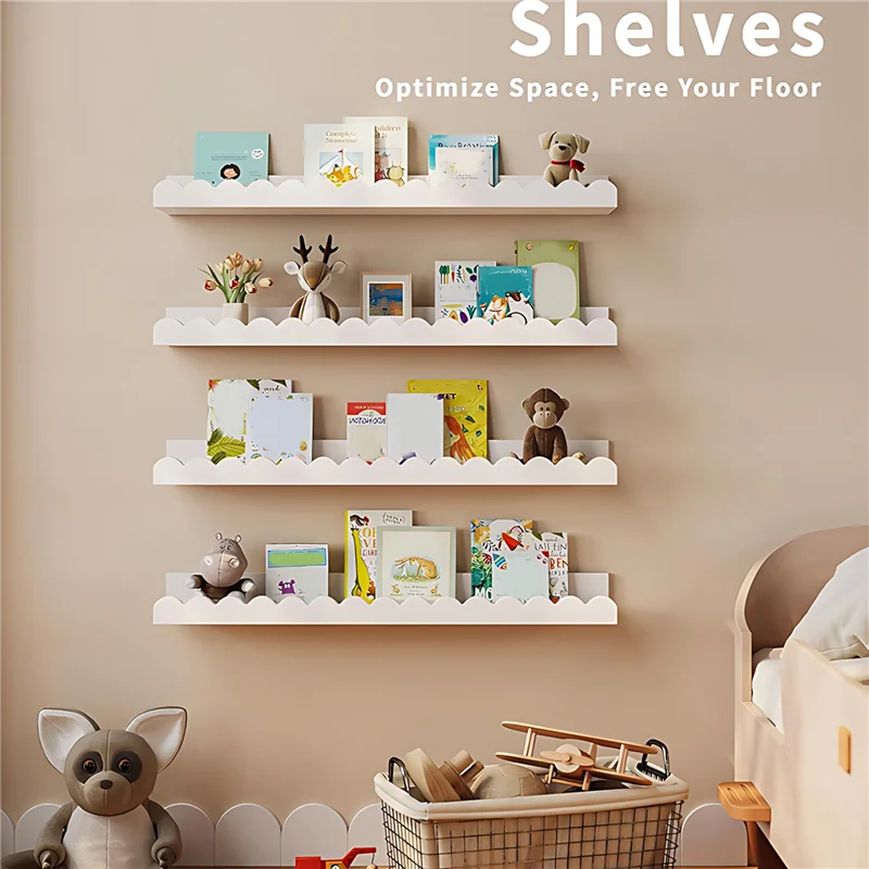 BHTS-أرفف كتب الحضانة العائمة-أرفف صدفية 4 قطع، 15.6 بوصة بيضاء للأطفال لتزيين الحائط رف كتب صدفي #2