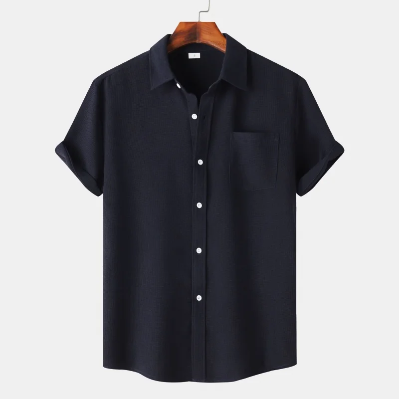 SZYL-2024Summer Short Sleeve Casual Cardigan Men's Shirt Men's Solid Color Shirt