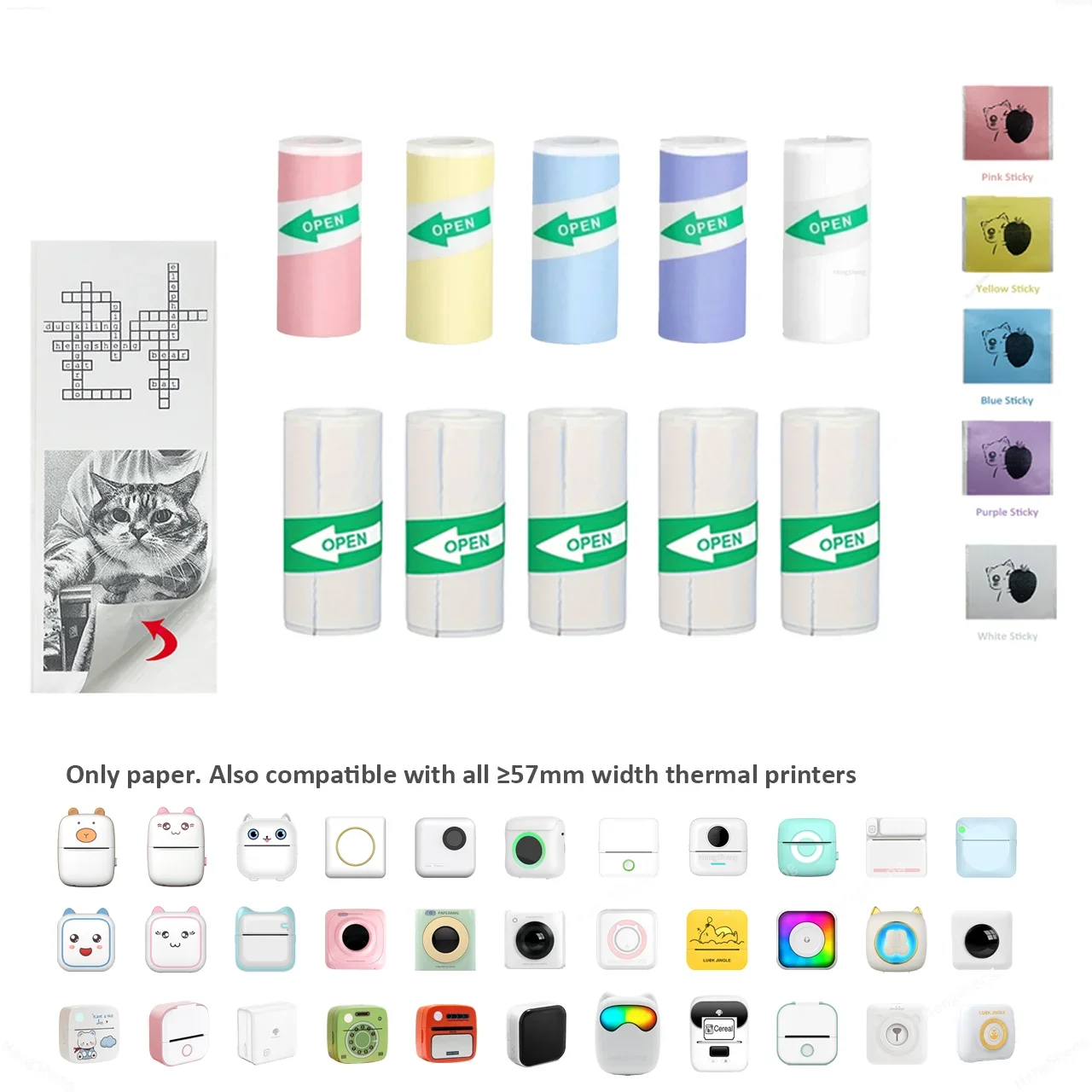 Color Sticker Thermal Printer Rolling Paper Camera Refill For Photo Journal Notes Memo For Kids DIY Scrapbook