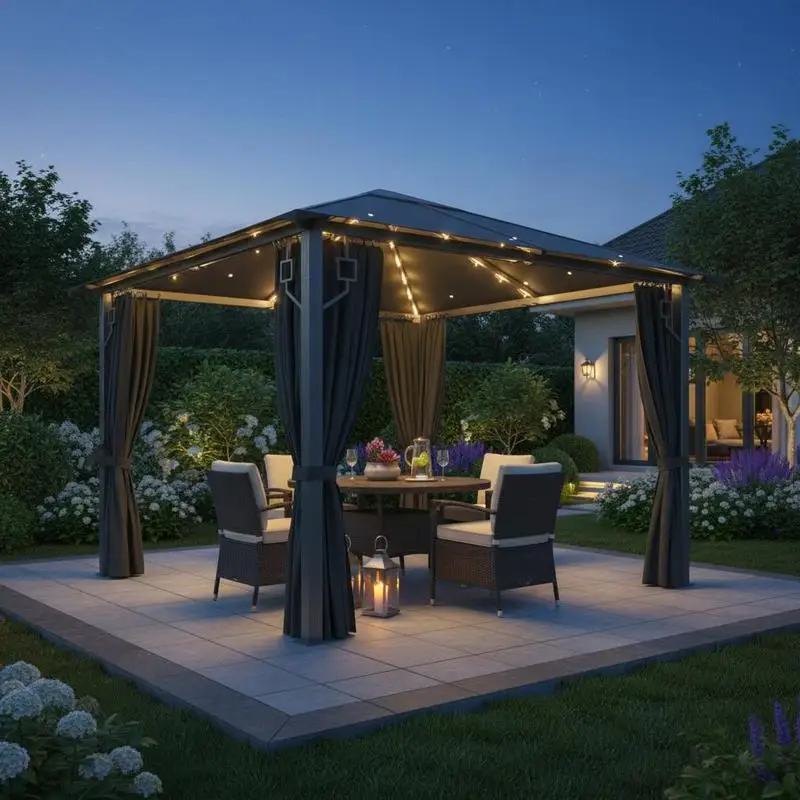 Gazebo de 300x300 cm. Estructura robusta, tela de poliéster duradera. Ideal para bodas, fiestas, campamentos y reuniones familiares.