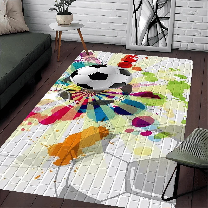 Creative Watercolor Splash Soccer Brick Wall Pattern Area Rug For Living Room Winter Season Warm House Home Ornament