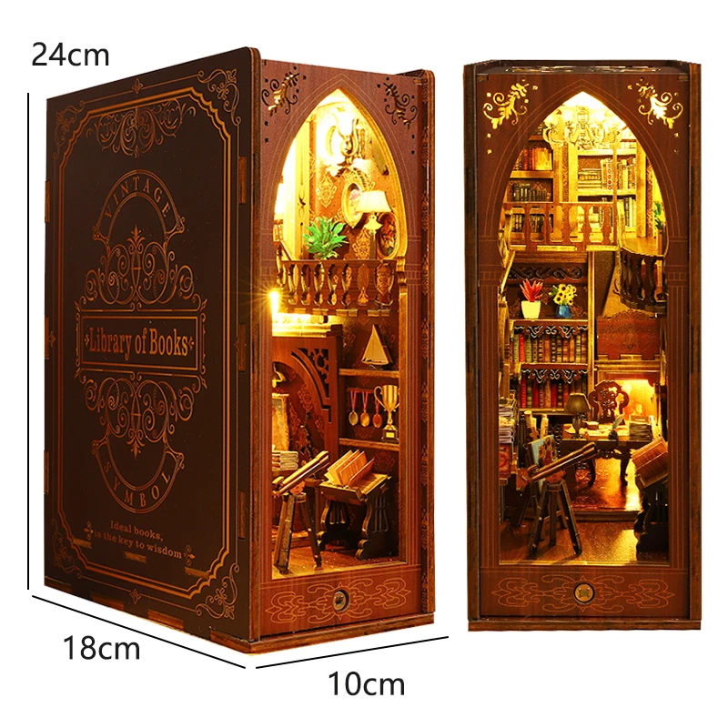 Wooden Miniature Bookshelf Dollhouse Micro Assembly Building Model 3D Puzzle Bookshelf Room Bookend Toys For Kids Birthday Gifts