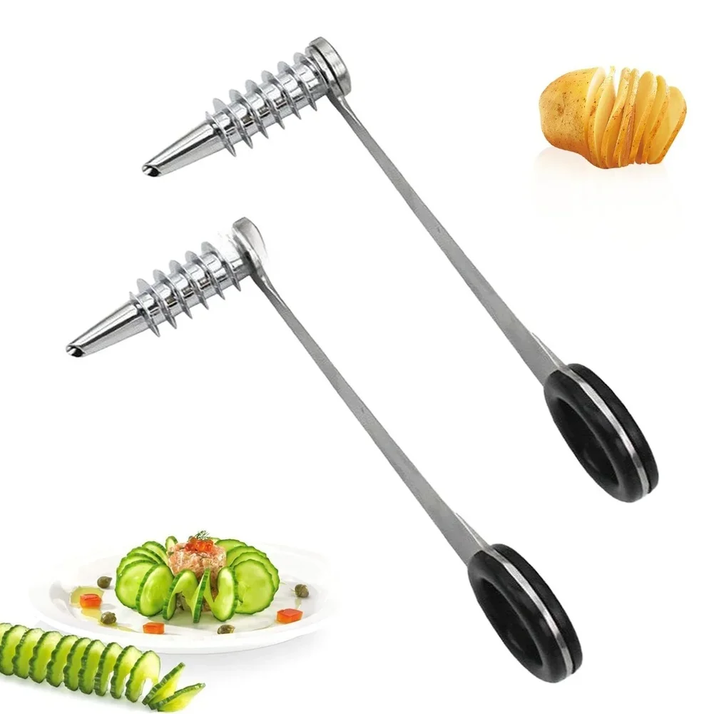 

2 PCS Kitchen Spiral Slicer*2 10.8*4.3cm Stainless Steel Spiral Slicer Vegetable Cutter Manual Heat Resistant Kitchenware Tools