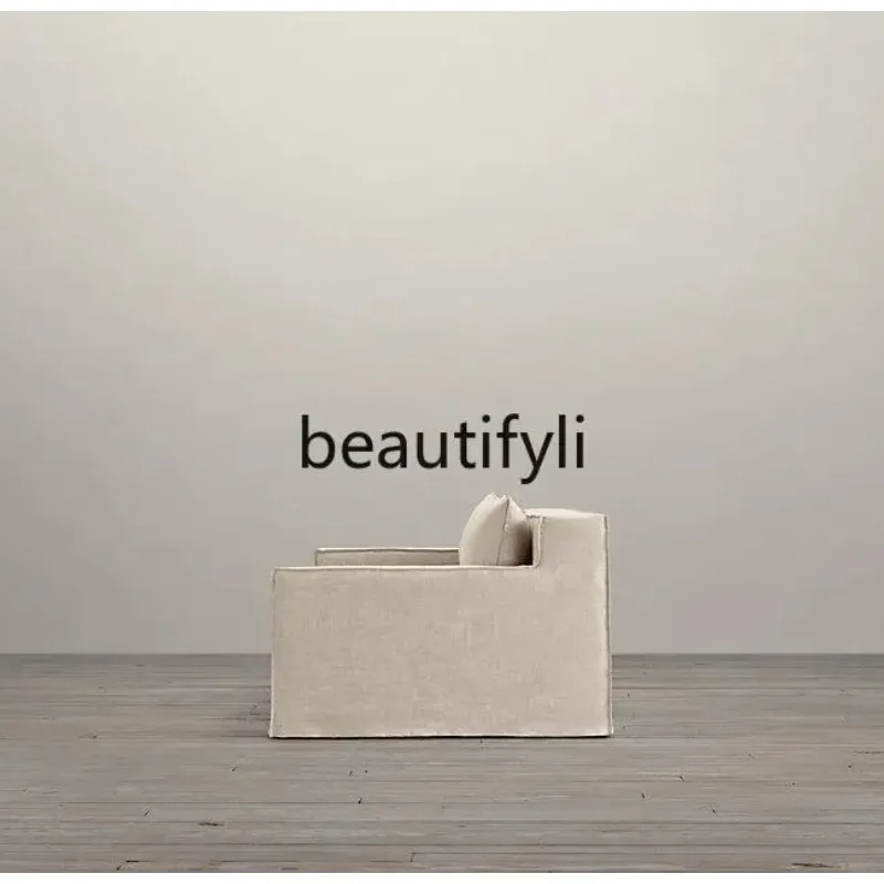 QQ132 Italian simple solid wood French rural retro solid wood furniture, linen fabric sofa