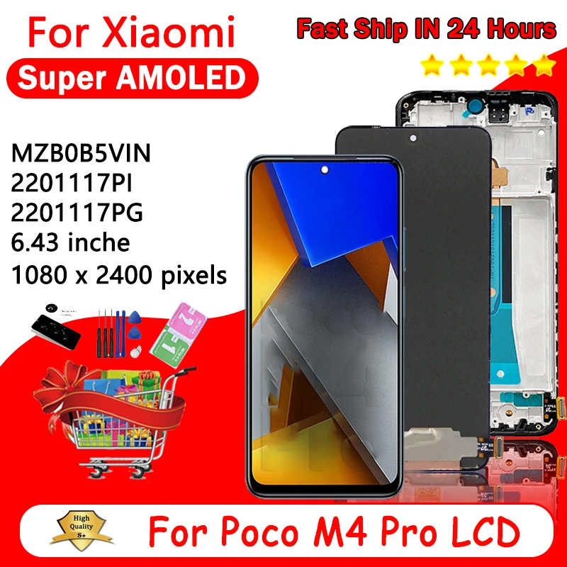 AMOLED LCD For Xiaomi Poco M4 Pro 4G LCD Display Touch Screen Panel For Poco M4 Pro M4Pro 2201117PI 2201117PI 2201117PG LCD