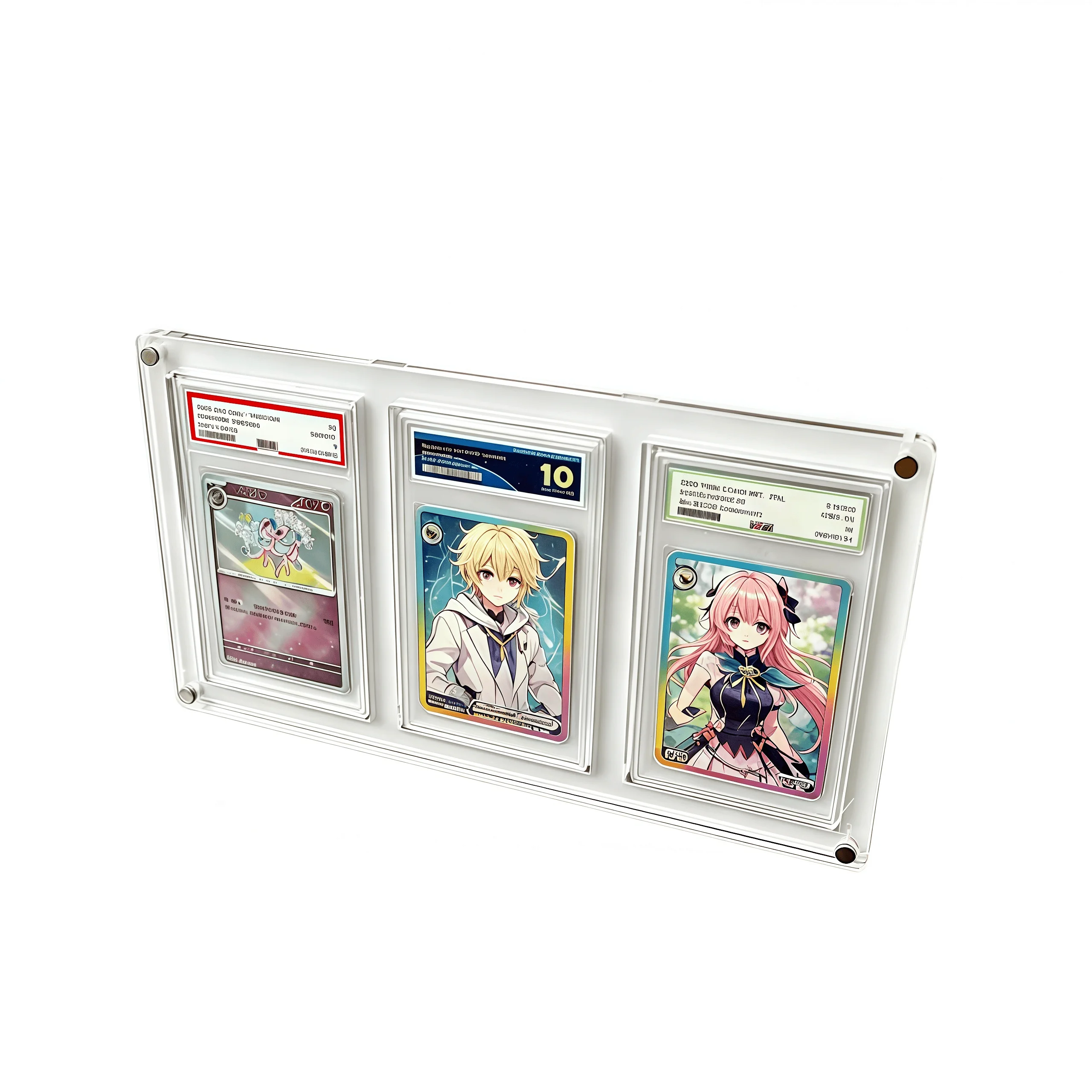 3-Slot White Acrylic Graded Card Stand Clear Edge Display Holder For PTCG YGO Trading Cards
