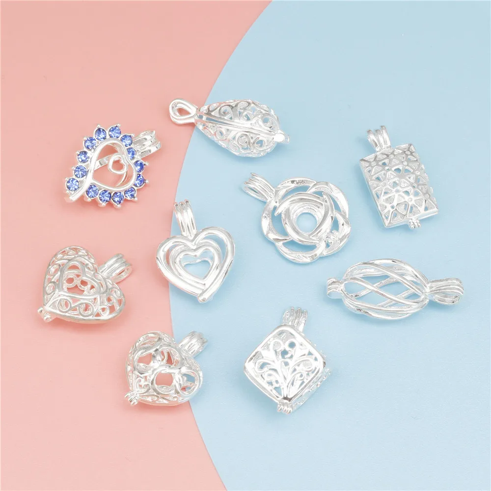 10pcs Mixed Classics Pearl Cage Locket Pendants Aromatherapy Mermaid Essential Oil Diffuser Necklace Locket For DIY Jewelry